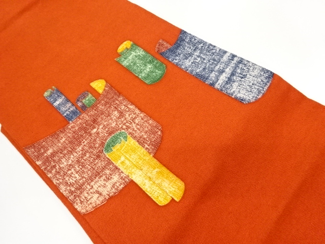 上代紬変わり巻物模様名古屋帯